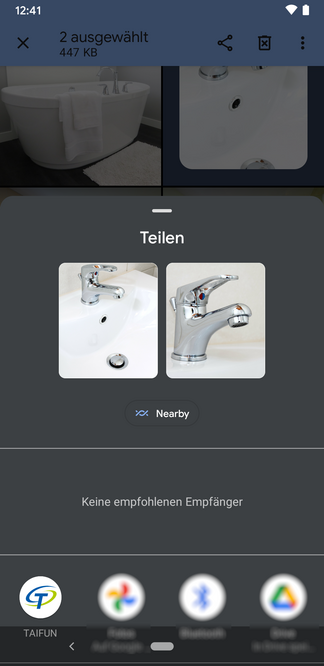 Screenshot: Teilen mit der TAIFUN-App