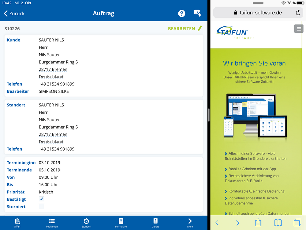 Screenshot: Geteilter Bildschirm bei iPad