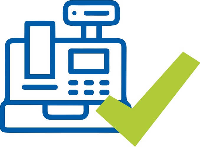 Kasse mit grünem Häkchen