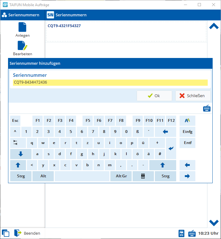 TAIFUN Mobile Aufträge: Seriennummern in Positionen erfassen