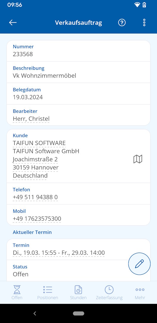 TAIFUN Android App: Auftrag