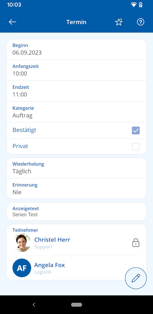 TAIFUN Android App: Beispieltermin