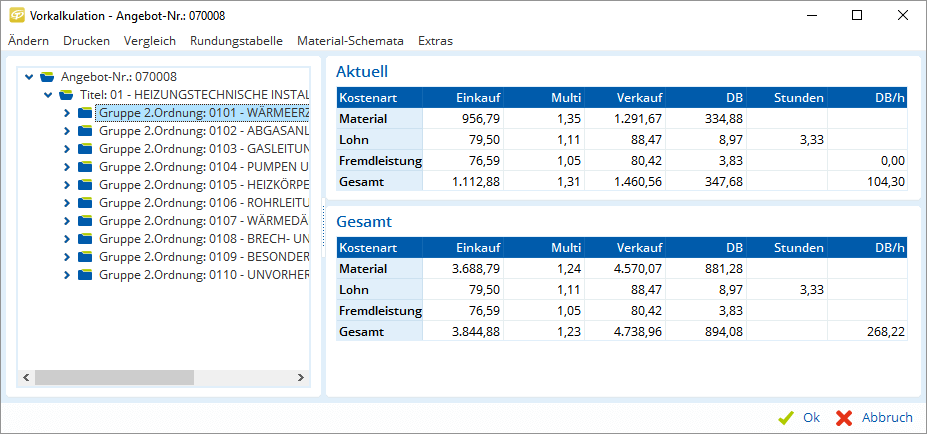 Vorkalkulation im TAIFUN